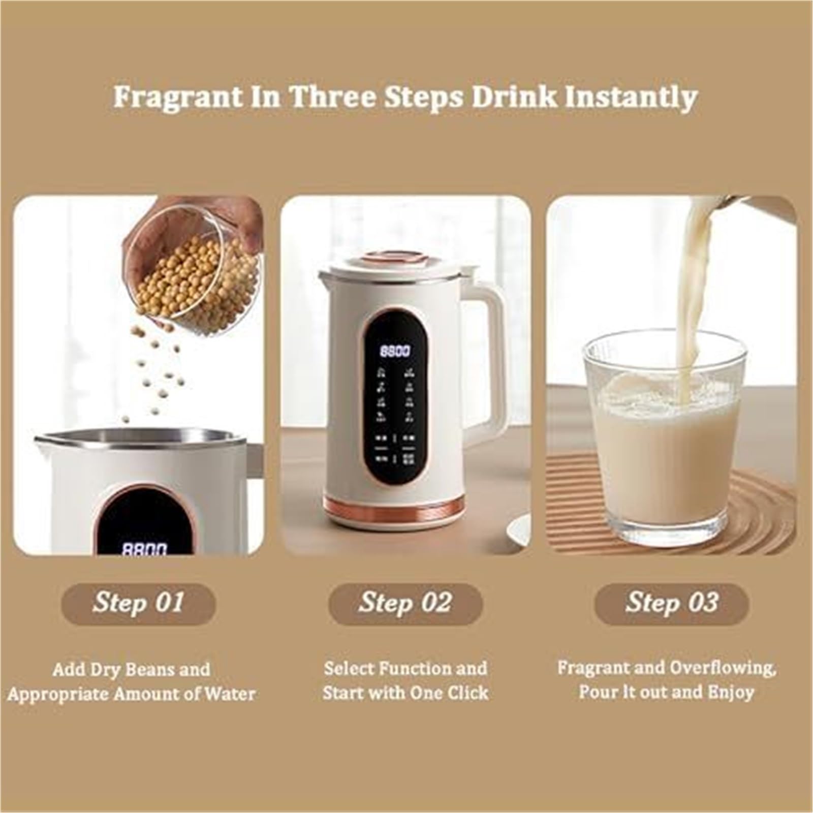 Macchina automatica per latte di soia e mandorle da 1,5 g, con macinino a 10 lame, timer 12 ore, funzione di mantenimento del calore, display a LED per bevande fatte in casa a base vegetale