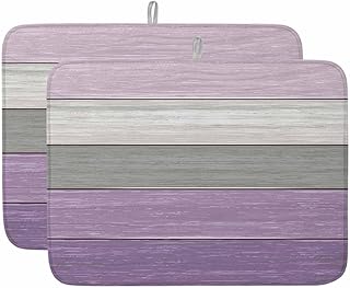 Purple Wood Grain Dish Drying Mat for Kitchen Counter Vintage Purple Grey Rustic Wooden Plank Super Absorbent Microfiber Coffee Bar Mat Washable Dish Drainer Rack Mat, 2 Pack, 18" x 24"