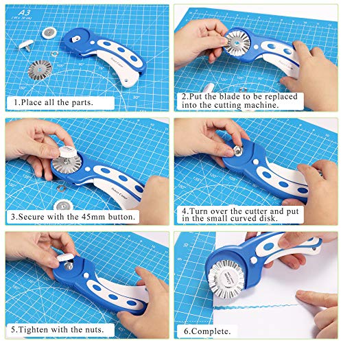 Timberrain 45mm Rotary Cutter Fabric Quilting Set, 5 Replacement Blades, A3 Rotary Cutting Mat, Acrylic Ruler, Scissors, 20Pcs Craft Clips, DIY Craft Rotary Cutter Tool Kit, Ideal for Crafting, Sewing