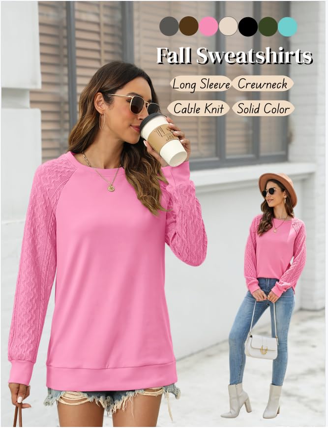Image of Bluetime Women's Long Sleeve Sweatshirts Fall Crewneck Tunic Tops Casual | Loose Fit, Cable Knit, Fashion, Lightweight, Trendy, Solid Color, Plain Pullover, Oversized, Sweater