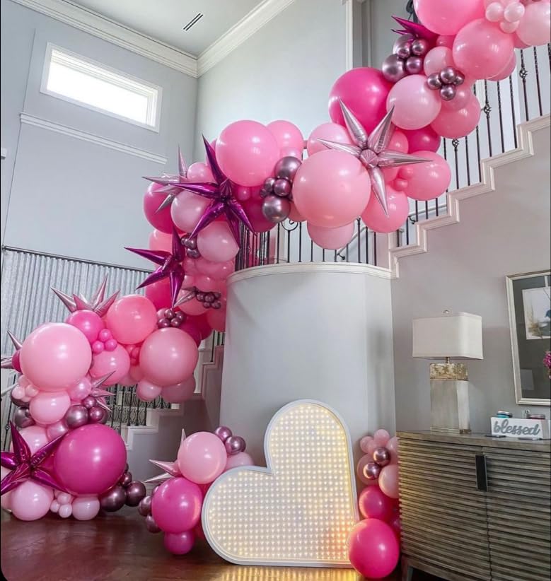 Image of HILAVO Pink Mixed Balloons Set, 12 Inch Hot Pink Pastel Light Baby Pink Metallic Pink Latex Balloons Party Balloons for Women Girls Birthday Baby Shower Princess Anniversary Party Decorations
