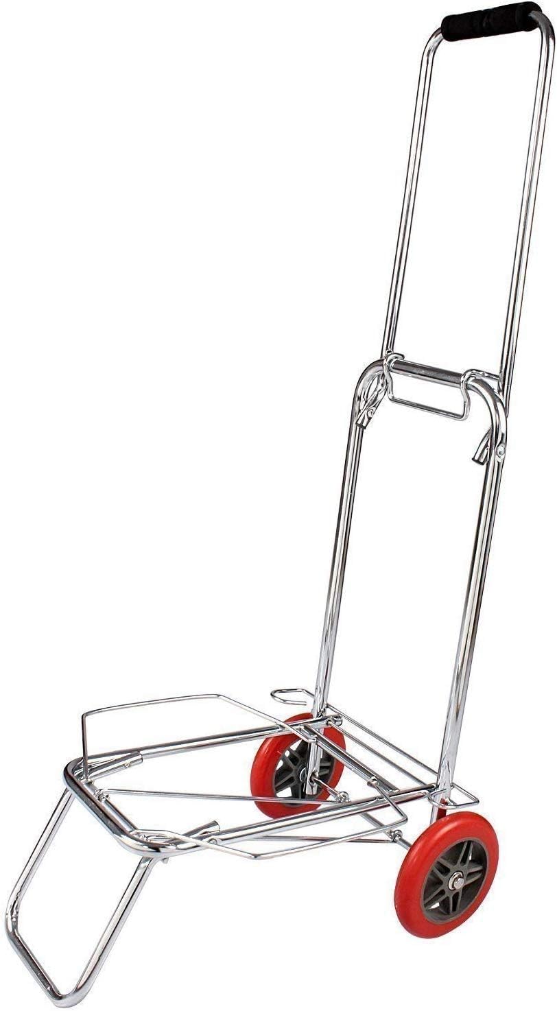 Skyzone Stainless Steel Foldable Luggage Cart - Portable Heavy Duty Travel Trolley With 2 Wheels for Shopping and Traveling
