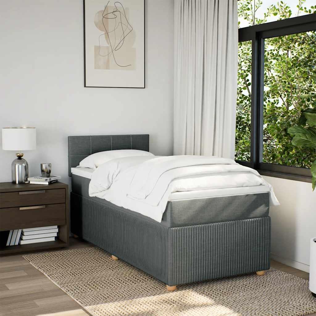 Cama con somier LED, 80 x 200 cm, color gris oscuro, núcleo de muelles ensacados, estructura de madera, 100 cm de altura, para jóvenes y habitaciones de invitados