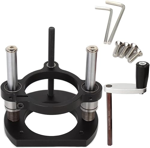 Elevador de enrutador ajustable para máquina de recorte universal de 2.559 in de diámetro, base de enrutador debajo de la mesa de aluminio para Negro