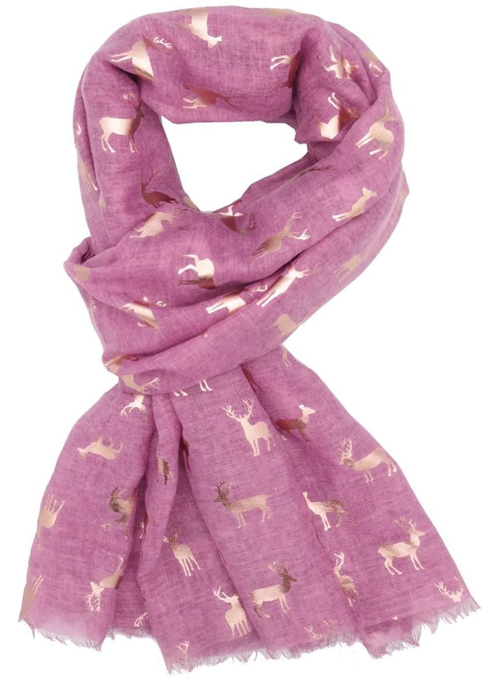 Glamlondon Women's Maroon Purple Glitter Deer Print Scarf (Maroon Purple)