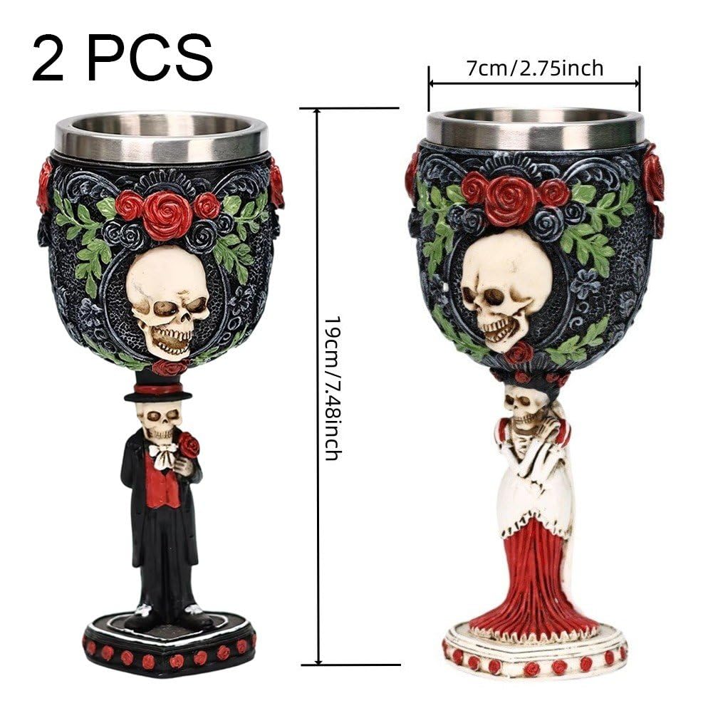 Gotycki kielich Dzień Zmarłych Szkielet Czaszka Czara Dzień Zmarłych Halloween Panna Młoda i Pan Młody Czarne Róże Kubek do wina Kubek do piwa