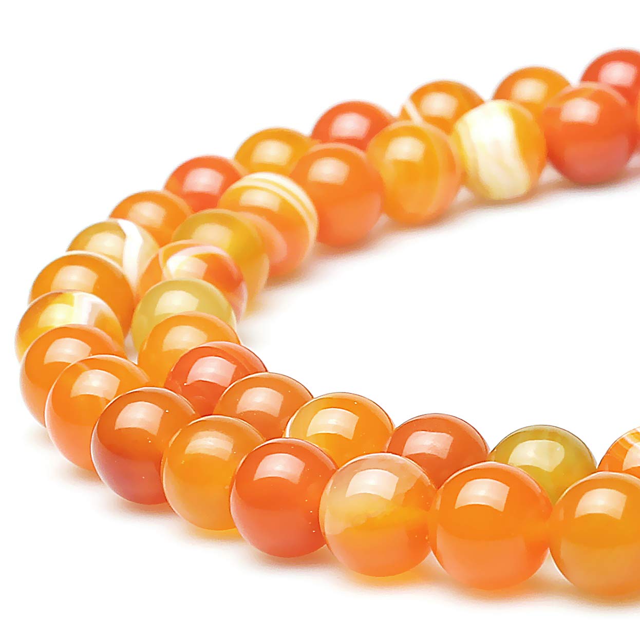 MJDCB Natural Round Stone Beads 10mm Orange Stripe Agate Loose Gemstone Beads for Jewelry Making Bracelet Necklace 35pcs