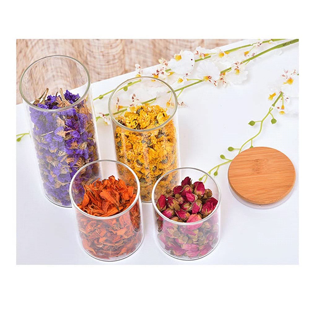 Tarros de té, 4 tarros herméticos de vidrio redondos transparentes con tapa, juego de recipientes apilables para cocina, baño, tarros apilables