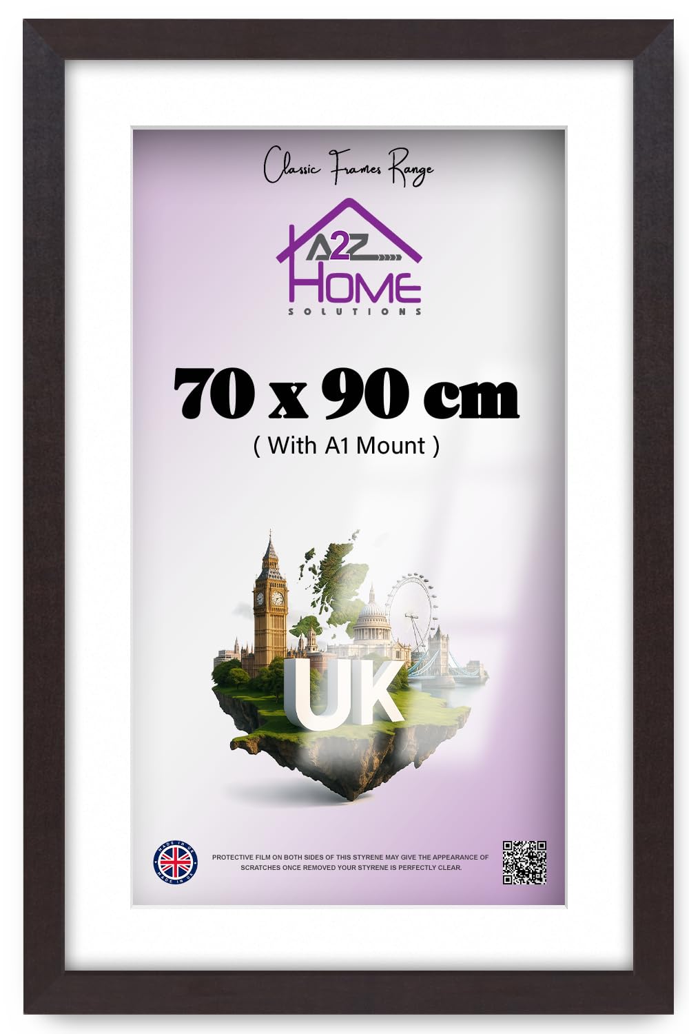 Wall Photo Frame Mahogany 70x90 cm Frame With 80x60 cm Mount Picture Poster Print With Clear HD Perspex 30x15 MM Moulding Mounting Hooks MDF Backboard