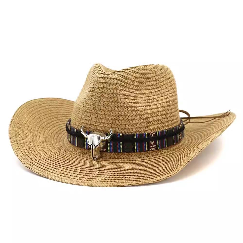 Cappello di Paglia da Uomo Cappello da Uomo in Paglia Parasole Cappello da Pescatore Estivo Cappello da Spiaggia Cappello da Cowboy in Paglia