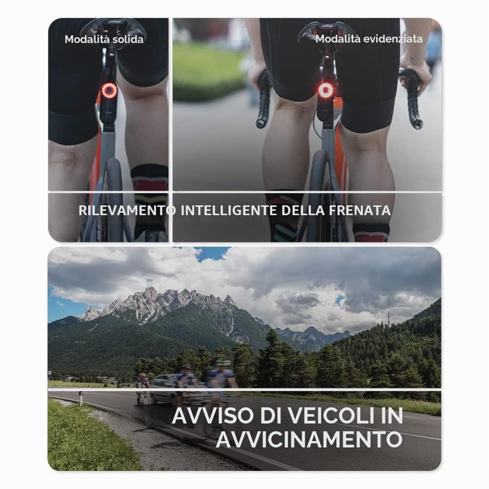 Magene L508 Fanale posteriore radar per bici, 5 modalità di illuminazione, fanale posteriore per bici ricaricabile TYPE-C, per ciclismo MTB, bicicletta, lunga durata della batteria
