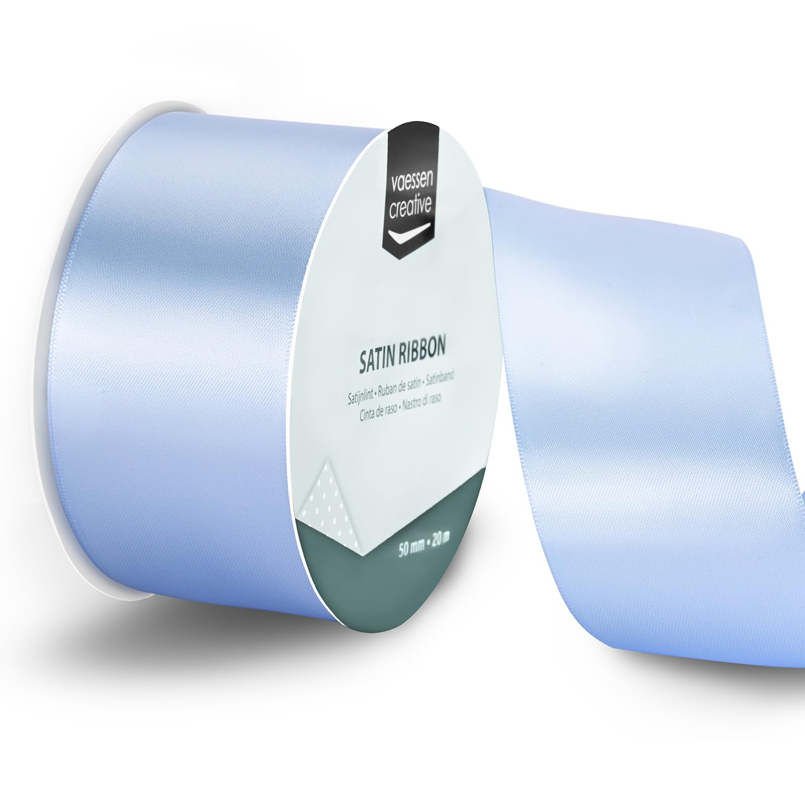 Vaessen Creative Satin Ribbon Light Blue - 65.6 ft x 2" - Thin Ribbon for Gift Wrapping and Crafting, 20m x 50mm