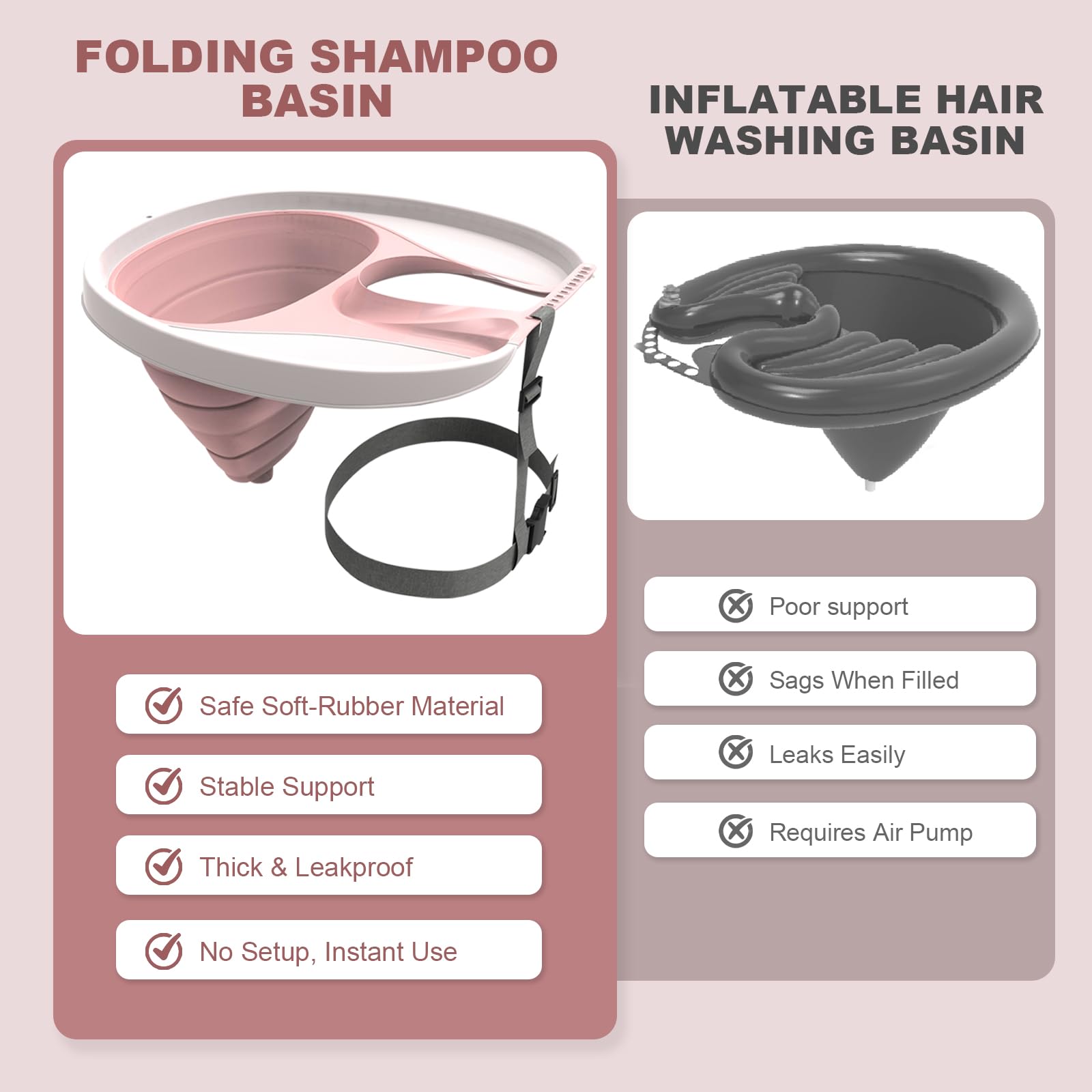 【Tragbares Haarwaschstation-Becken】Faltbare Shampoo-Schüssel & mobiles Waschbecken mit verstellbarer Nackenstütze, Ablaufschlauch & Ohrstöpsel für ältere Menschen, Behinderte, Schwangere