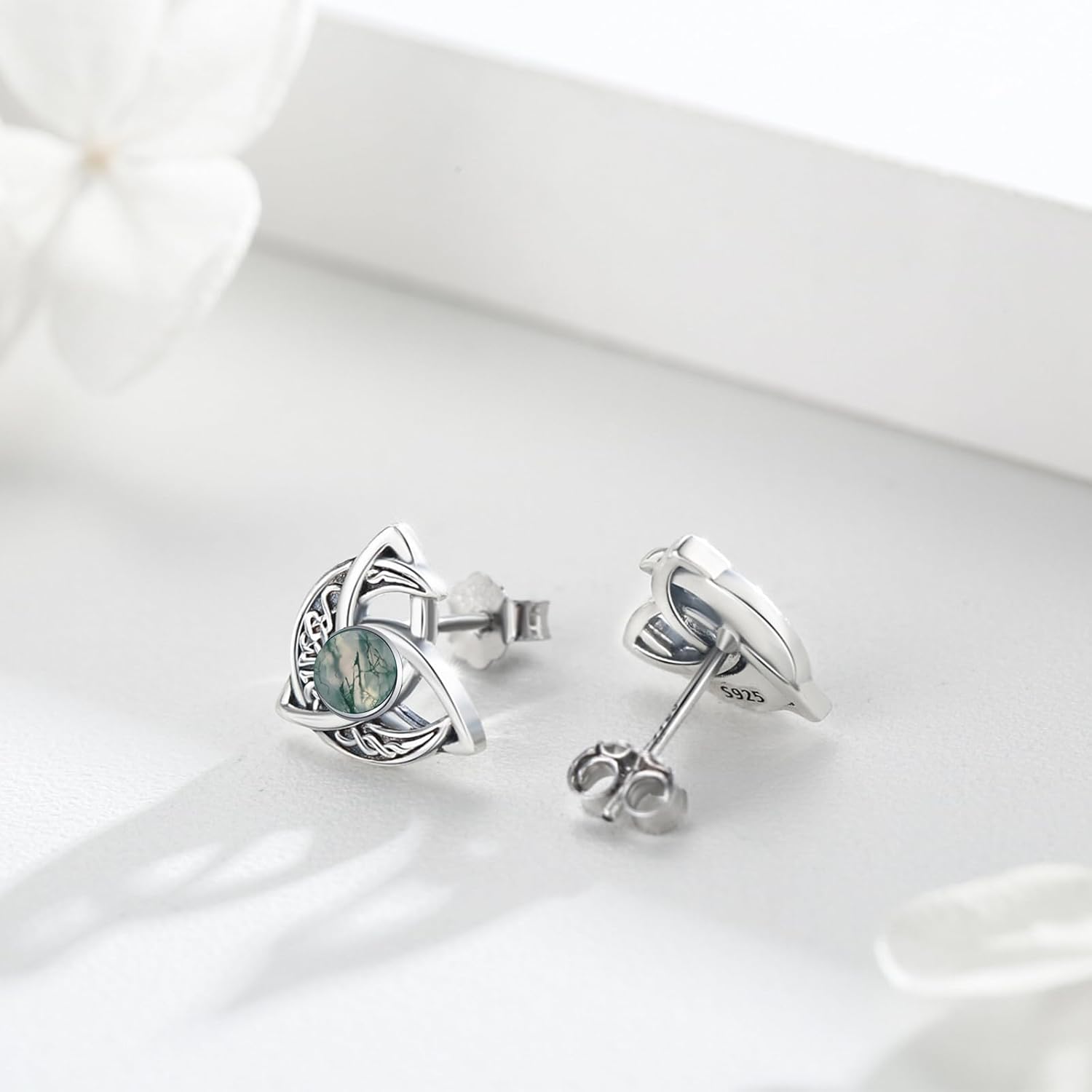 Celtic Moon Stud Earrings 925 Sterling Silver Crescent Earrings Celtic Knot Triangle Vintage Stud Earrings Good Luck irish gifts for women - Image 2