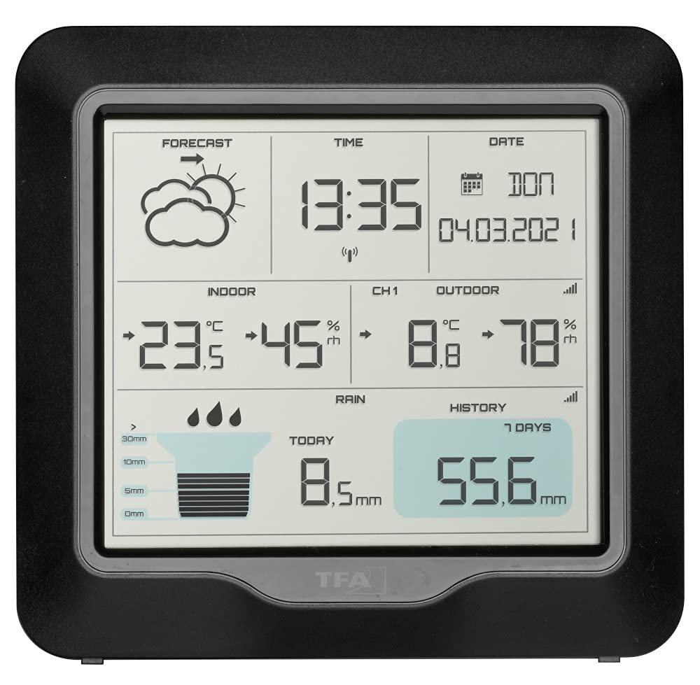 TFA Dostmann 35.1160 RAIN PRO Funk-Wetterstation mit Regenmesser Wettervorhersage, mit Batterien