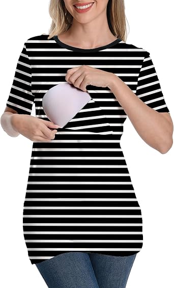 Womens Nursing Tops Breastfeeding T-Shirt Maternity Postpartum Clothes Short Sleeve