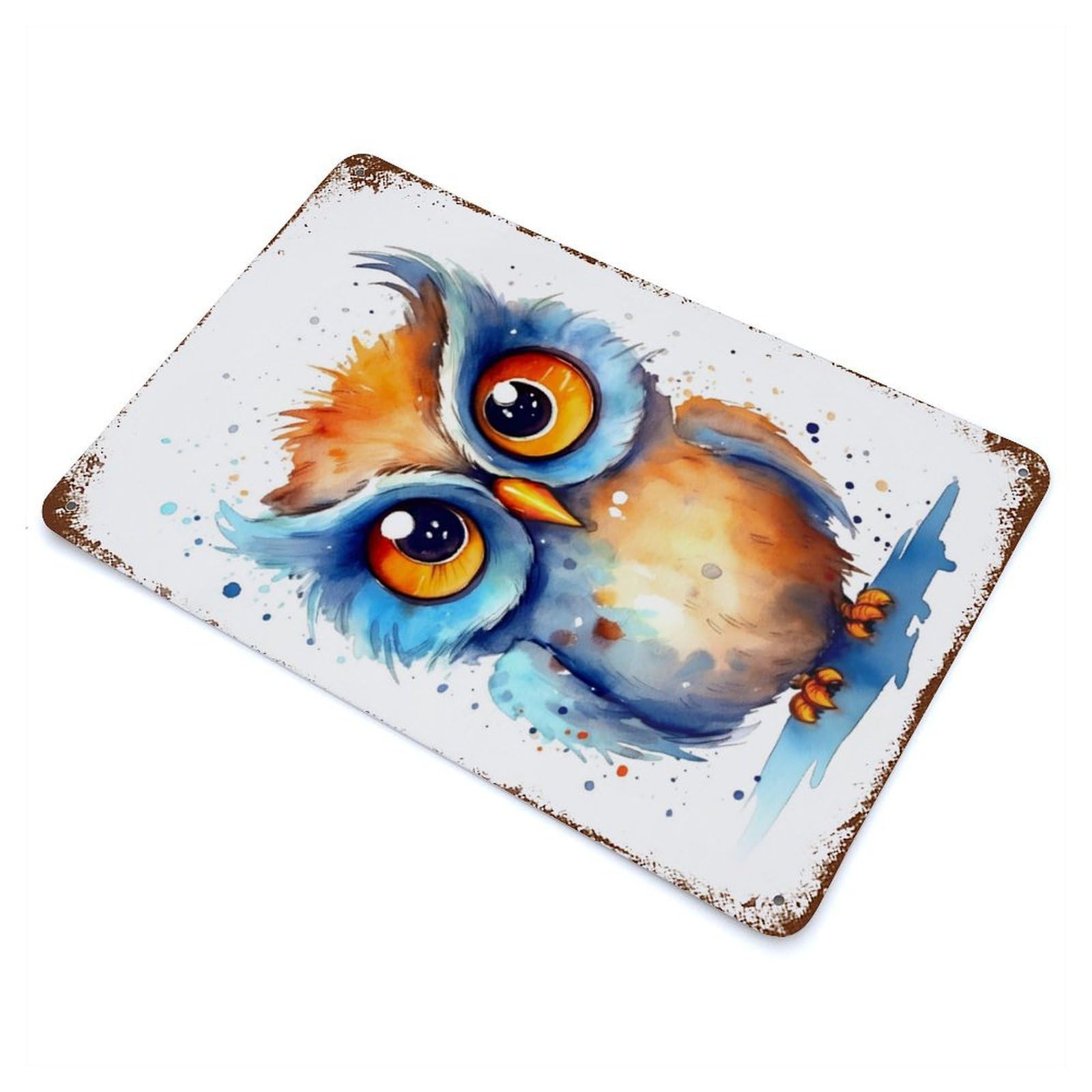 Retro Metal Sign with Cute Baby Owl Design 11.8"x7.9", for Living Room, Hallway And Home Decor, Farmhouse Wall Decor