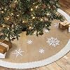AerWo 48inch Christmas Tree Skirt with White Snowflake Burlap Tree Skirt with Fur Sides Farmhouse Christmas Tree Skirts for Xmas Decor Festive Holiday Decorations Indoor Outdoor