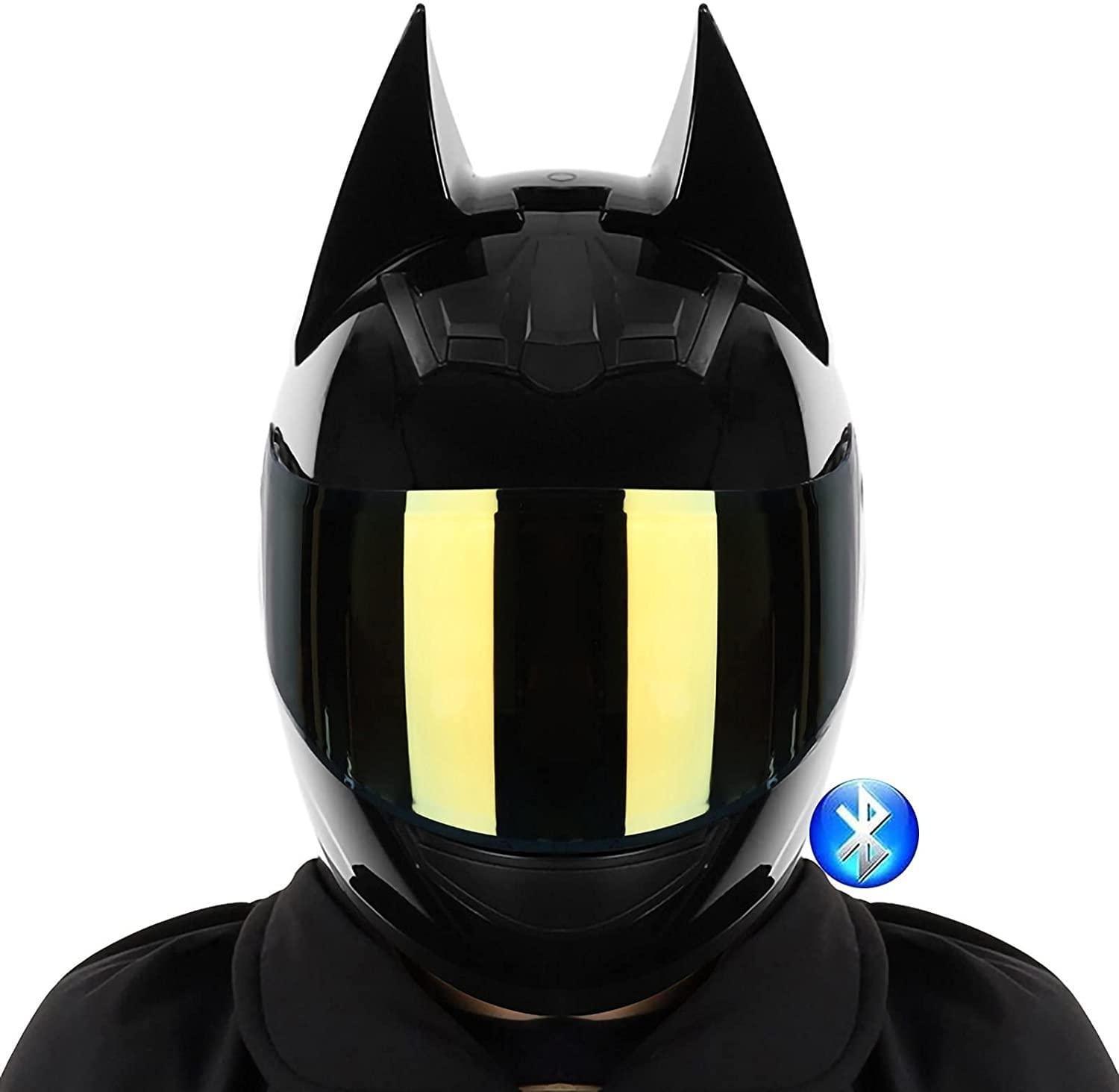 Bluetooth Offroad Moto Batman Casco Integrale per Uomini e Donne, Uomini e Donne Certificati DOT/ECE Cool Cute Batman Casco Integrale, Leggero Moto Elettrico Moto da Corsa Casco A,X-Large