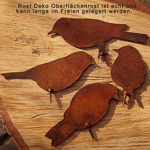 NUWIQ Rost Vögel, Rost Deko, 4 Edelrost Vögel mit Schraube,Geeignet für Garten, Zäune, Innendekoration