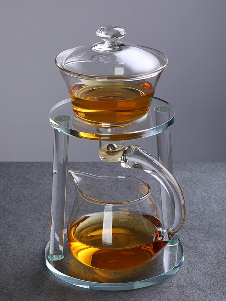 Halbautomatisches Teeservice aus Glas, Teeservice, Wasserumleitung, drehbare Abdeckung, Schüssel, Lazy Tea Maker, Teekanne, Kungfu-Teetasse