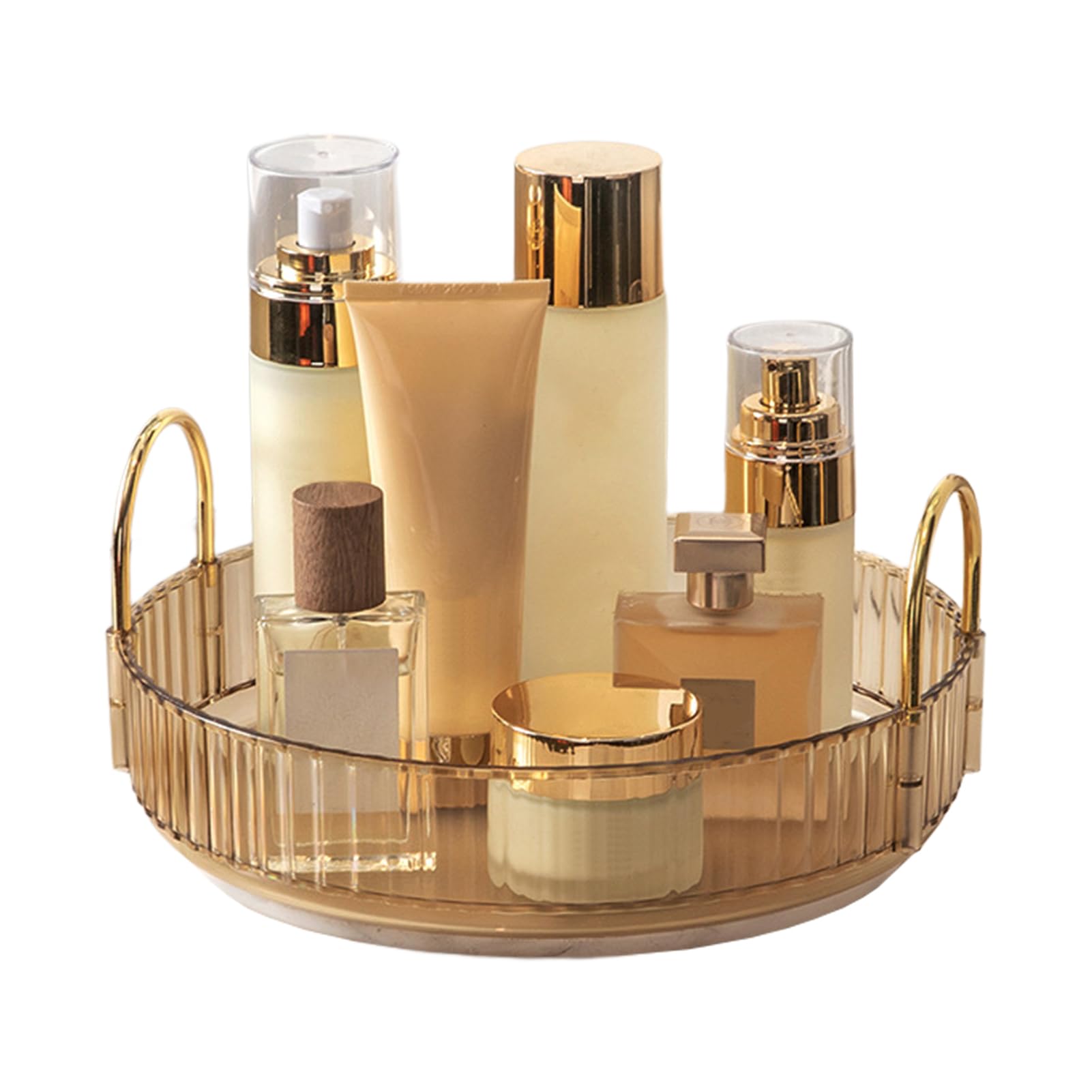 BSOMAM 360 Rotating Makeup Organiser,Cosmetic Storage Skincare Makeup Spinning Holder Lipsticks Brushes Perfume Display Stand Box for Vanity Desk, Dresser, Bathroom (Orange 1Tier)