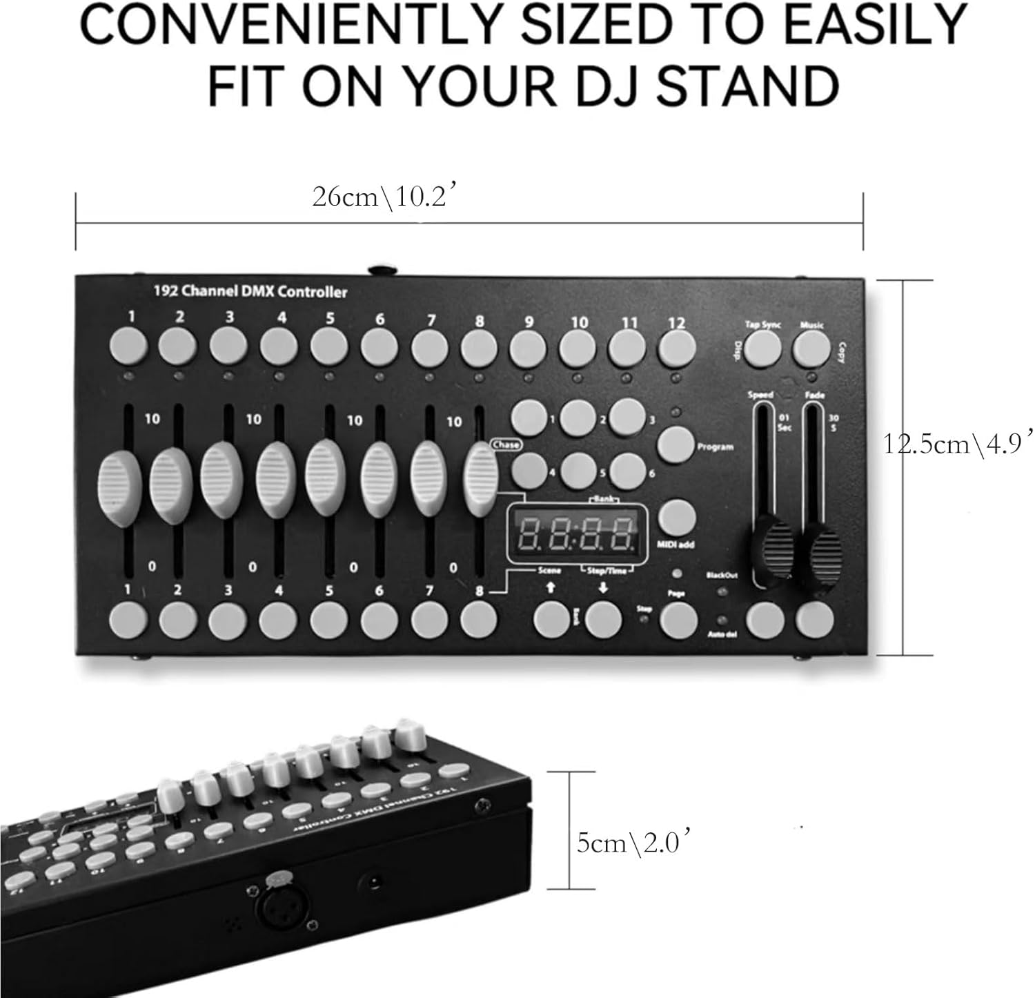DMX192 Controller with dimensions labeled