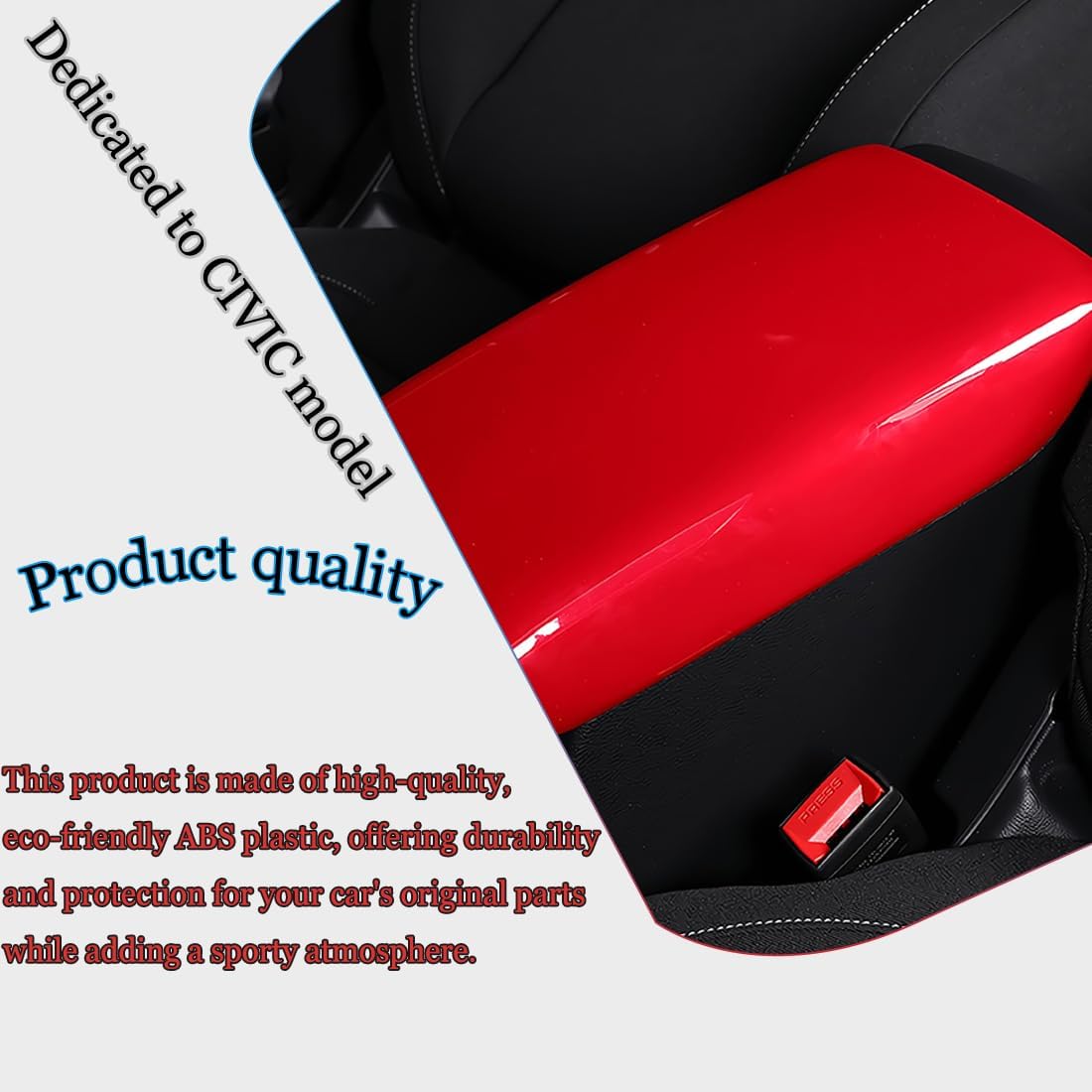 11th Gen Civic Center Console Armrest Box Panel Cover Trim for Honda Civic 2022 2023 2024 2025 2026 - ABS Wine red Sport Interior Accessories