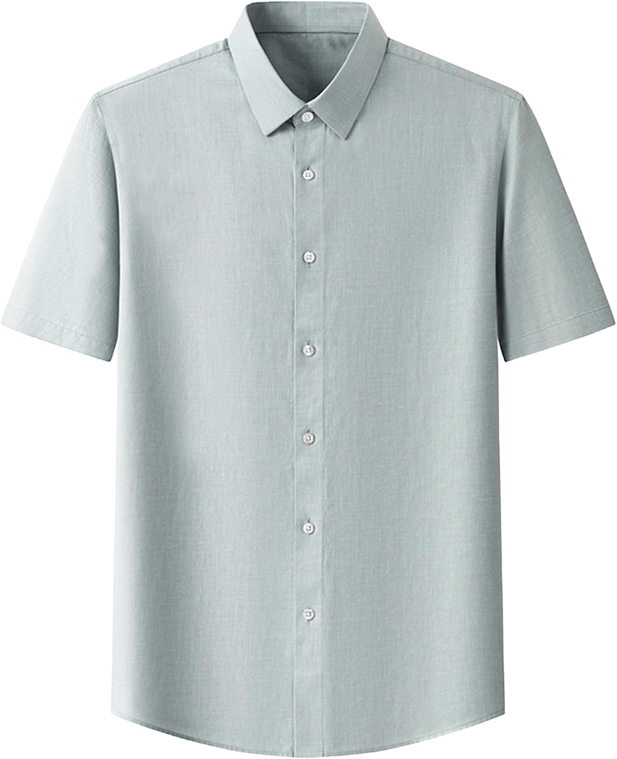 Arc Hem Button Down Shirt for Men Classic Simple Style Casual Business Tops Breathable Lapel Short Sleeve Shirts