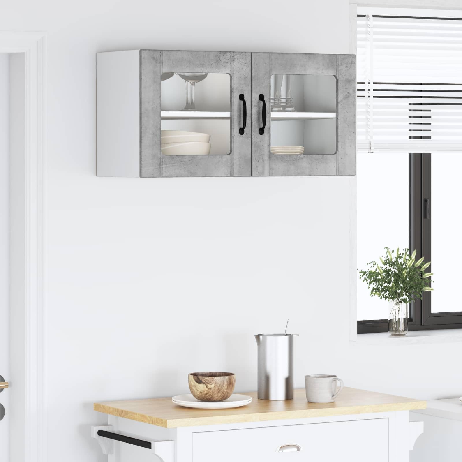 Küchenwandschrank in Beton Grau, 80 x 31 x 40 cm, Hängeschrank mit 2 Türen, Küchenschrank aus Holzwerkstoff, Wandküchenschrank für Küchenorganisation