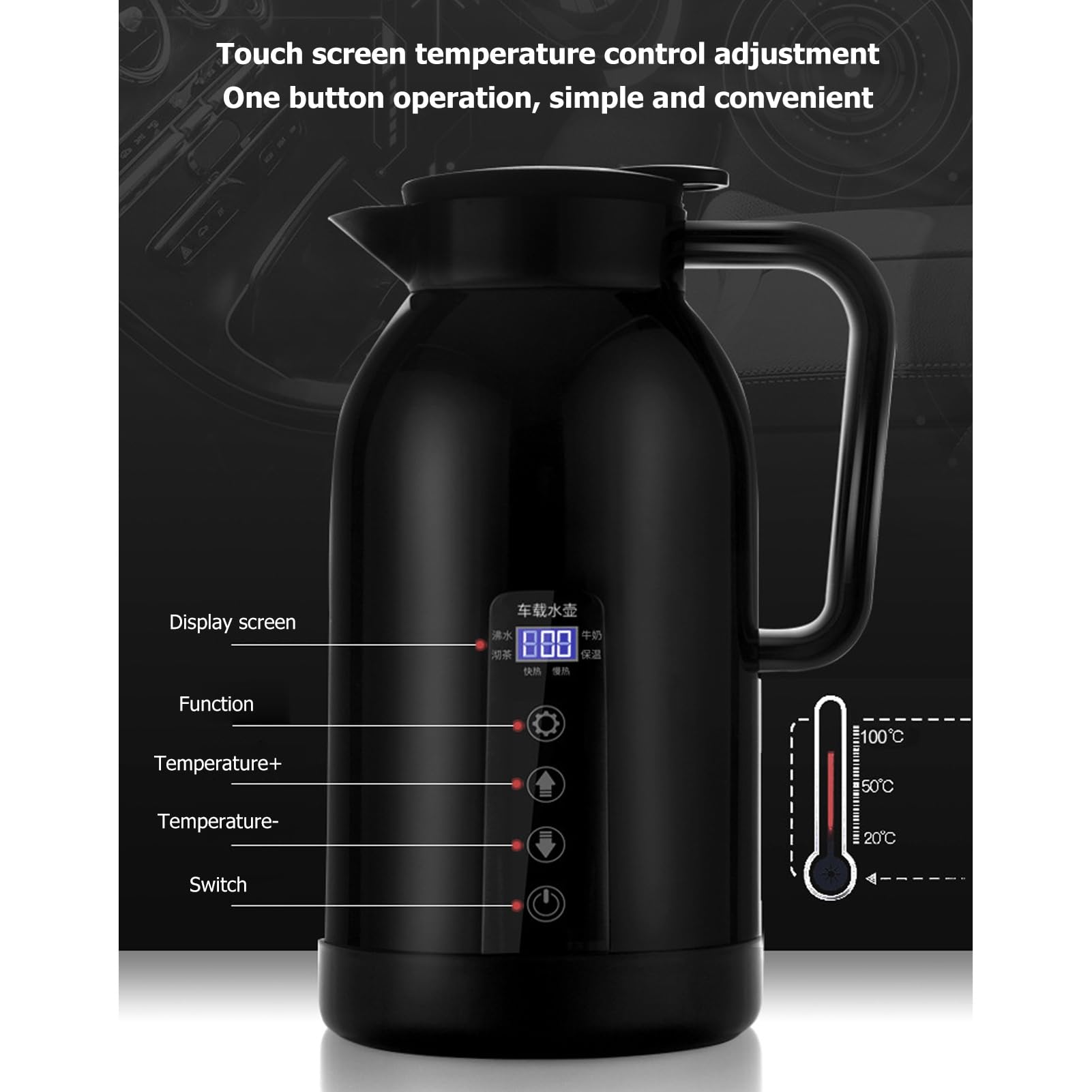 Generic Taza Calefactora de Acero Inoxidable para Coche, Diseño de Enchufe de Encendedor de Cigarrillos de 1300ML, Ideal para Viajes y Fórmula para Bebés