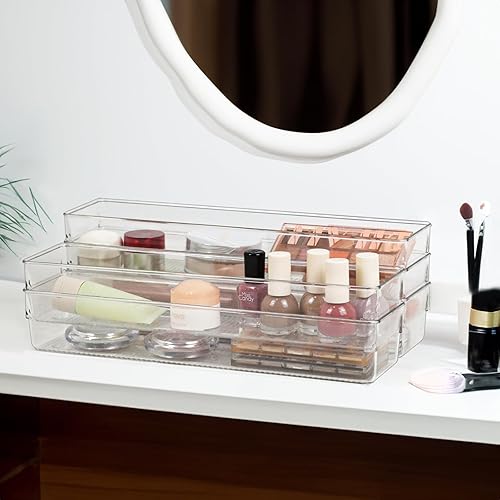 Miniatura 2 de Juego de cubos organizadores de cajones transparentes, bandejas rectangulares transparentes, organizador de maquillaje y almacenamiento de tocador,