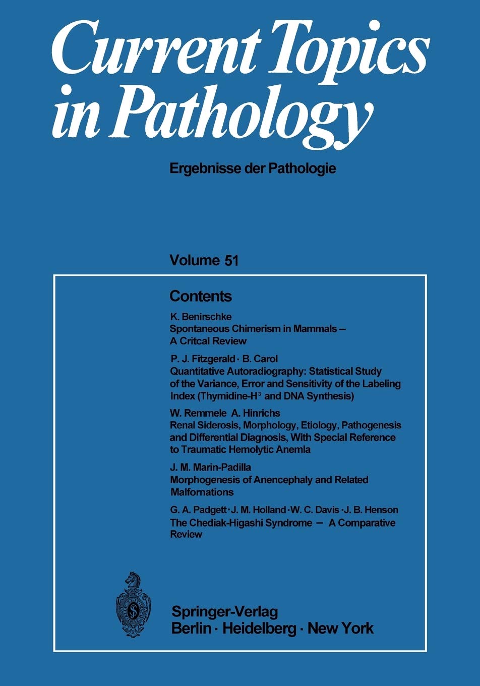 Current Topics in Pathology: Ergebnisse Der Pathologie