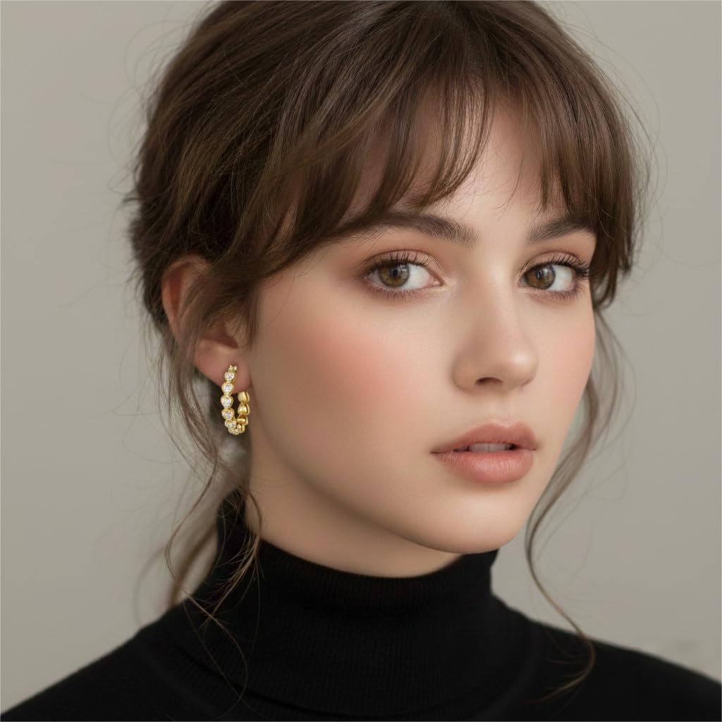14K Gold Plated Hoop Earrings for Women 14K Gold Earrings Diamond Hoops Earring Gold Trendy Round/Heart Design Womens Earring 25mm - Image 3