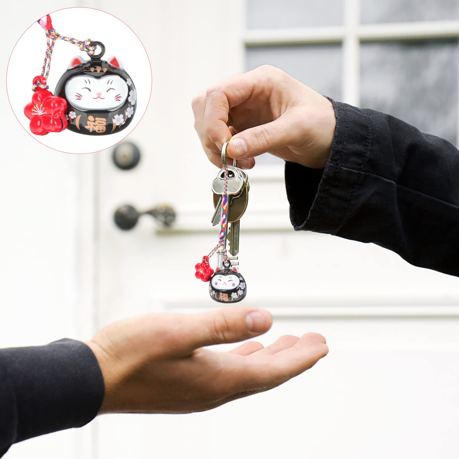 Pendentif Chat Maneki Neko En Céramique – Porte-bonheur Japonais Pour Clés, Sac Ou Rétroviseur