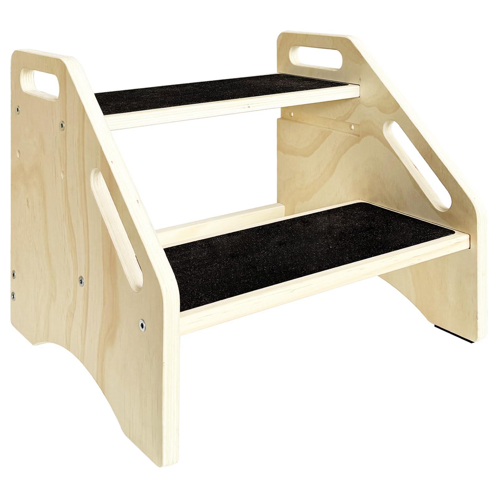 Wooden 2 Step Stool for Kids, Portable Toddler Training Stepstool with Handles, Non Slip Pads & High Load-Bearing Capacity, Suitable for Bathrooms Kitchens Bedrooms