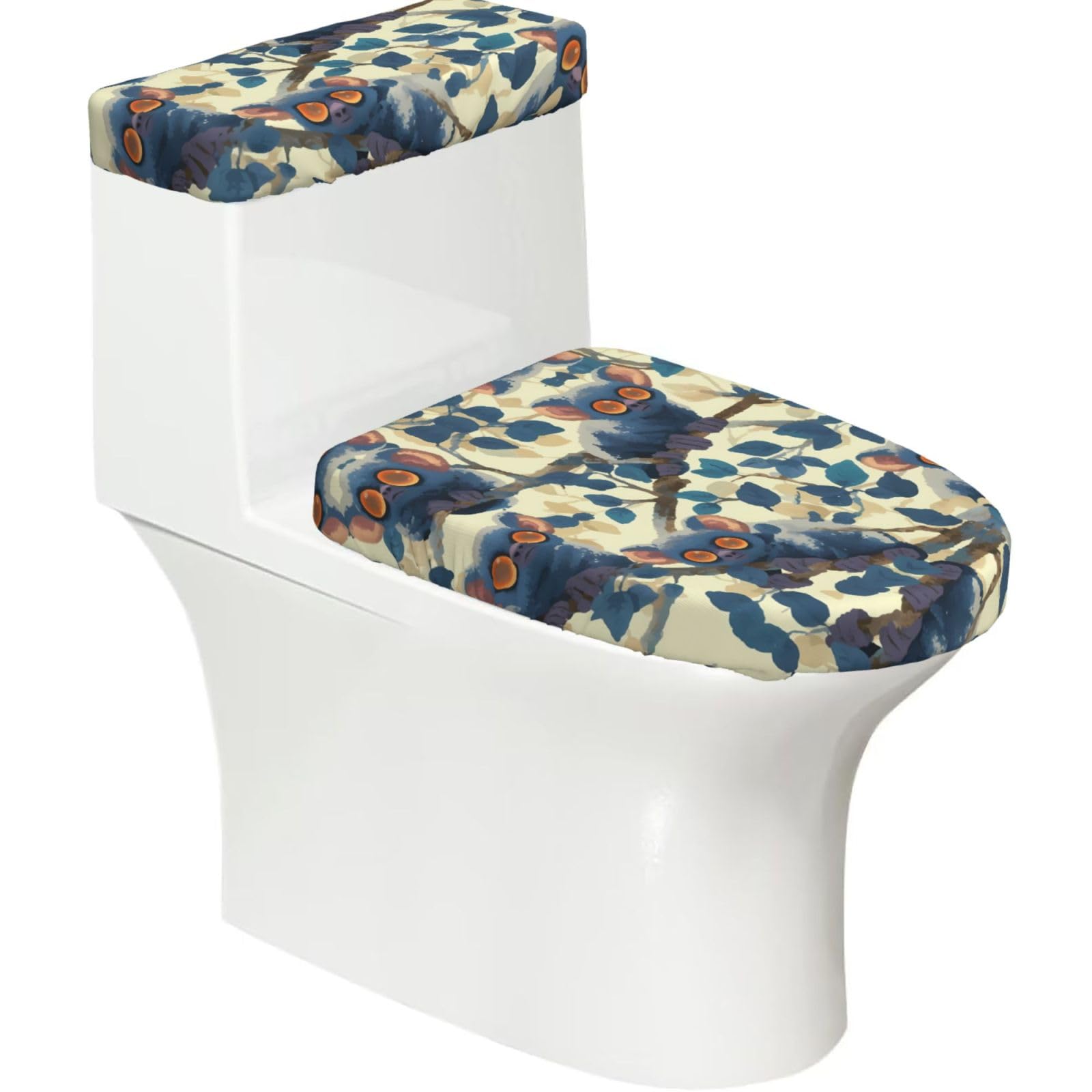 Mrowyc Black Blue-Haired Tree Monkey Printed Toilet Seat Set - Set Of 2 - Universal Toilet Seat Cover - Housewarming Birthday Christmas Gift