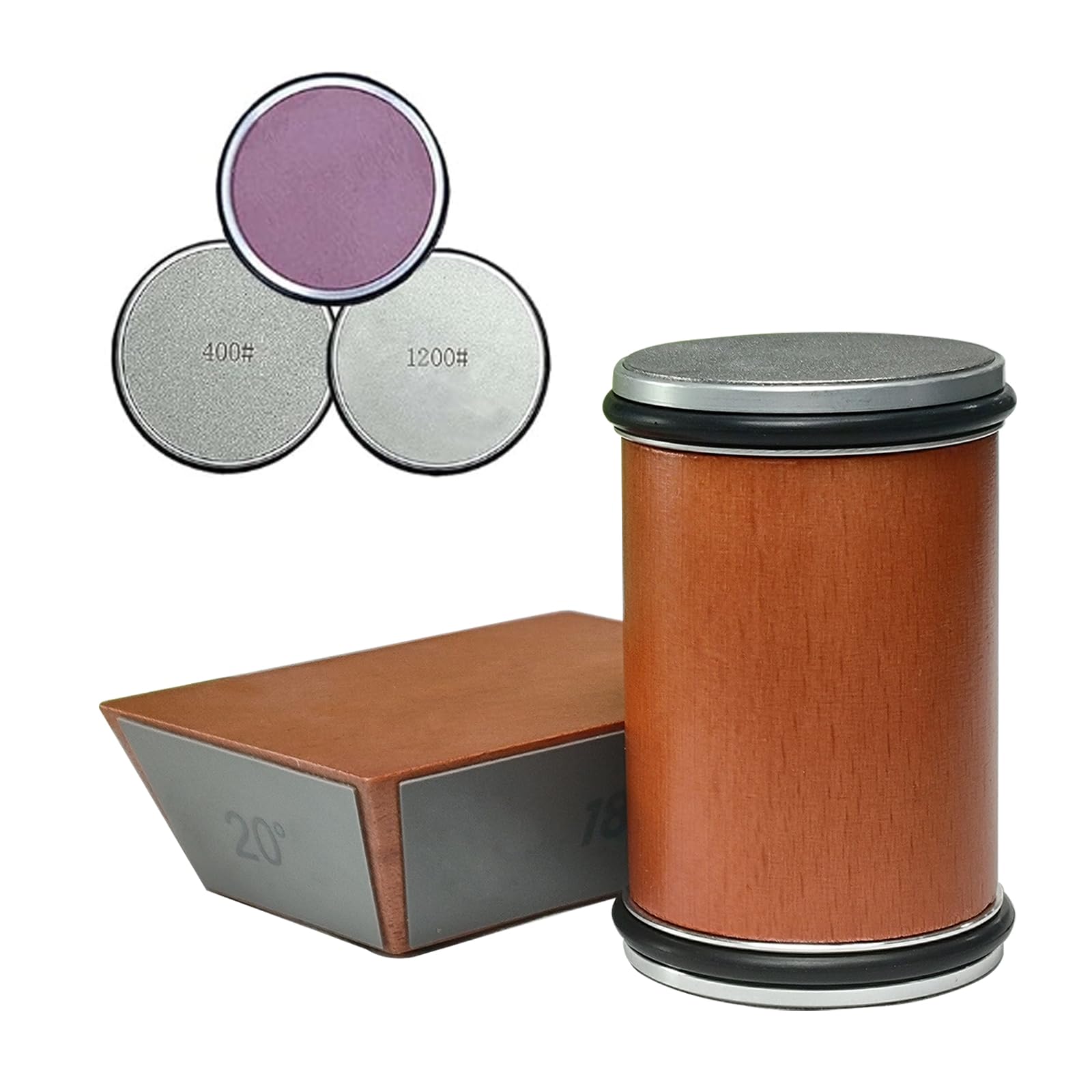 Rolling Knife Sharpener Kit, 4 Magnetic Angle Base 12/15/20/22°, Roller Knife Sharpening System for Pocket Knife, Kitchen Knives, Chef Knife Set (SET-A)