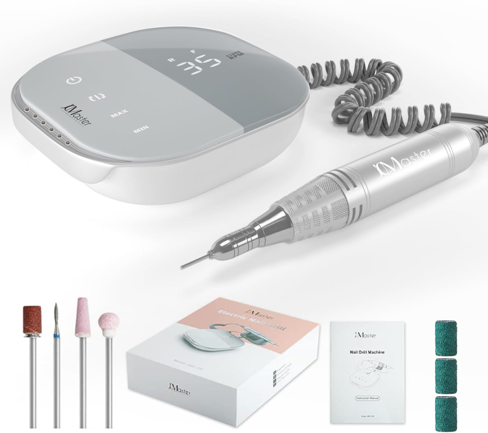 Electric Nail Files, JCMASTER® TouchPro+ Nail Drill Professional E File Kit, Touch Control, LED Display, 35000RPM Powerful Portable Nail Drill Machine for Gel Nail Acrylic Nail Exctra Thick Nail