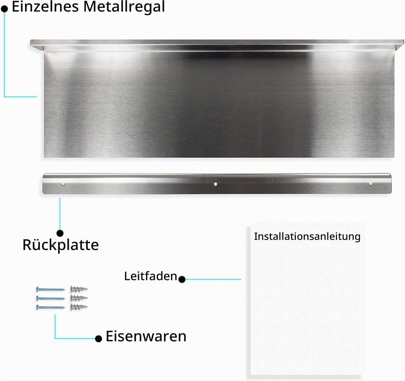 Edelstahl Wandregal, Regal Wand 2 Stück, Schweberegal Silber 100cm Länge, schwimmender Boden Hängeregal für Wohnzimmer, Küche, Büro, Badezimmer