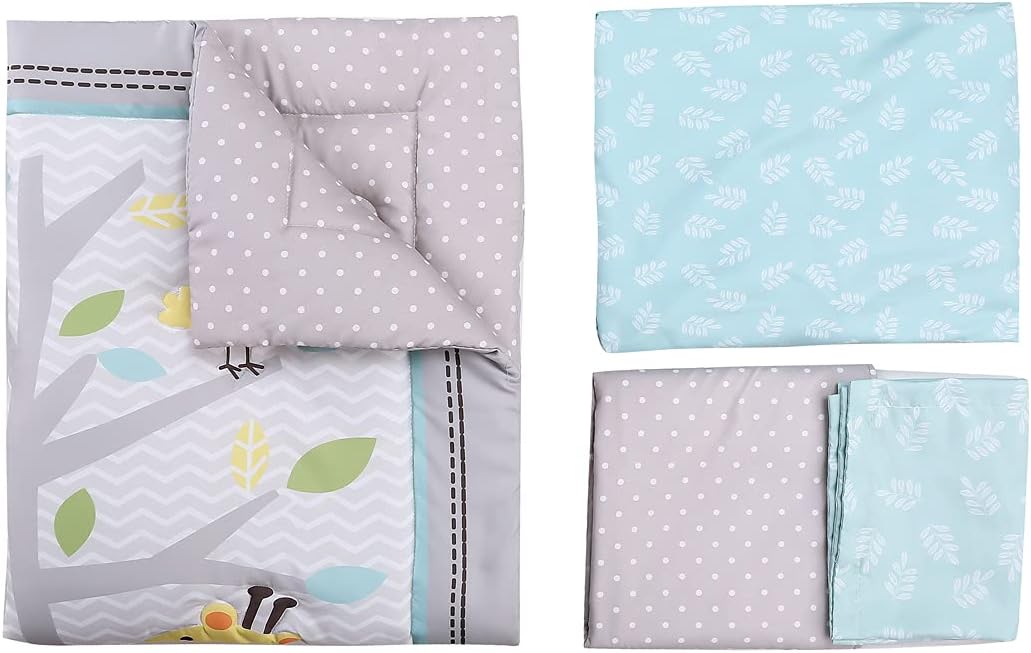 3Piece Jungle Theme Baby Crib Bedding Set for Boys Baby Girl Nursery Bedding Neutral Grey Lion Giraffe | Fitted Sheet, Crib Comforter, Dust Ruffle : Baby
