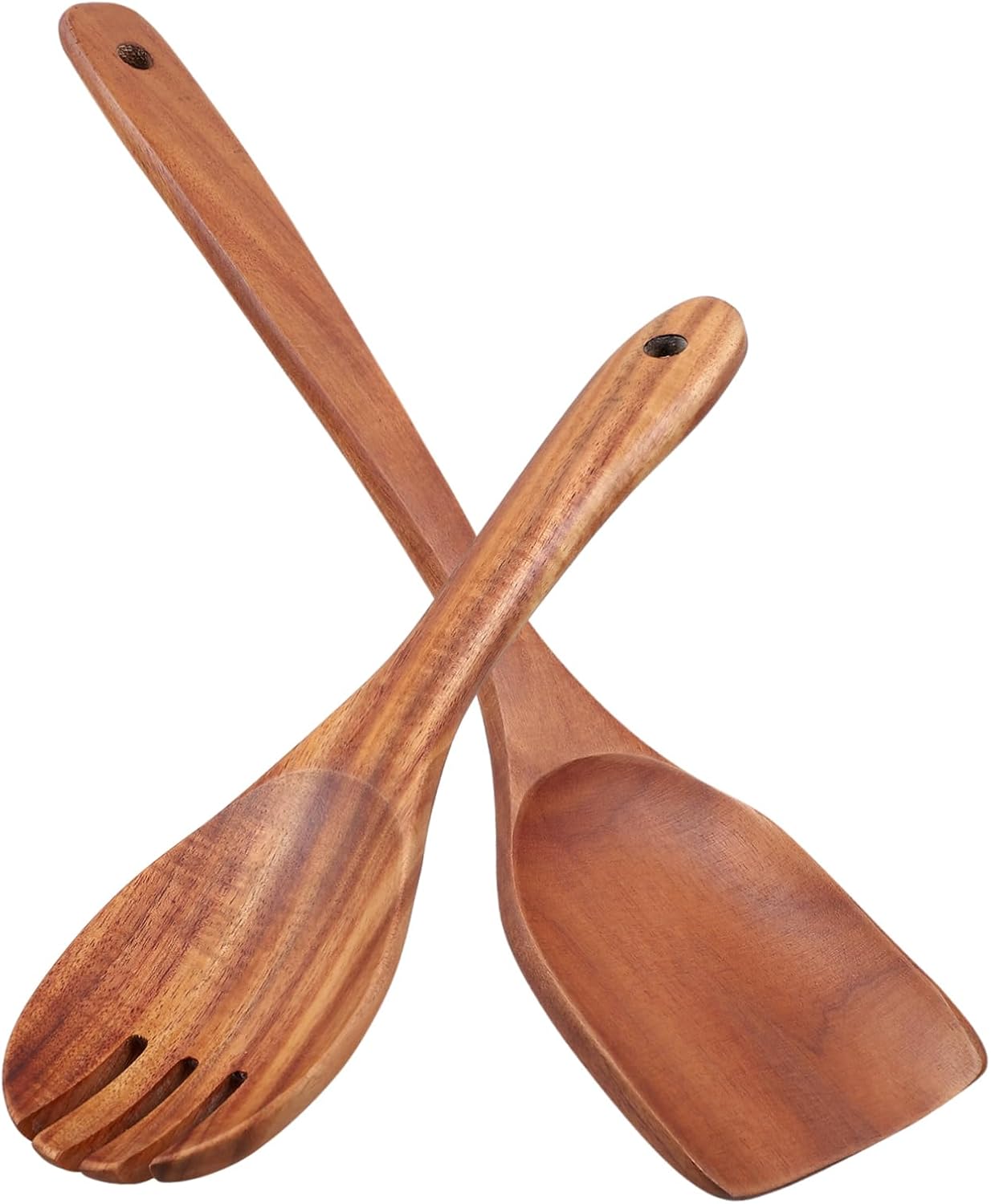 1set Long-handled Wooden Salad Servers Spatula Fork for Mixing Serving and Tossing Rustic Kitchen Utensils Spatula Fork Easy Storage Hanging