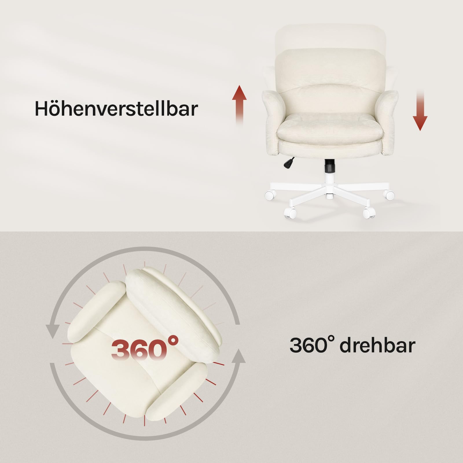 WOLTU Schreibtischstuhl, Schneidersitz Stuhl, Chenille-Drehstuhl, Beige