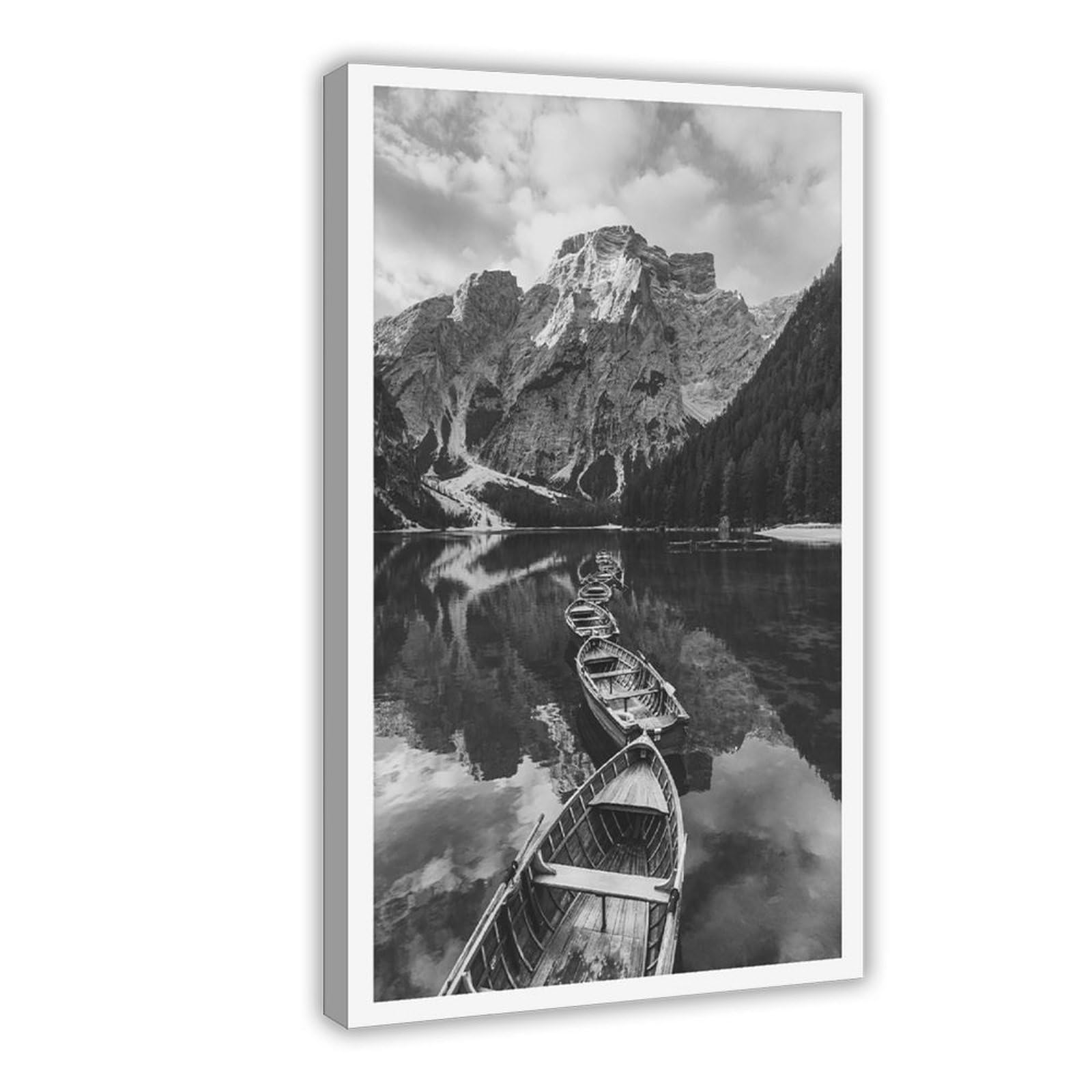 HEYANM Black And White Dolomites Print Moody Mountain Lake Alps Nature Wall Art Canvas Poster Wall Art Paintings for Living Room Bedroom Decoration Frame 16x24inch