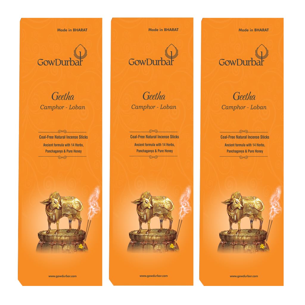 GOW DURBAR Coal-Free Natural Incense Sticks Geetha (Camphor - Loban) Agarbatti Pack of 3