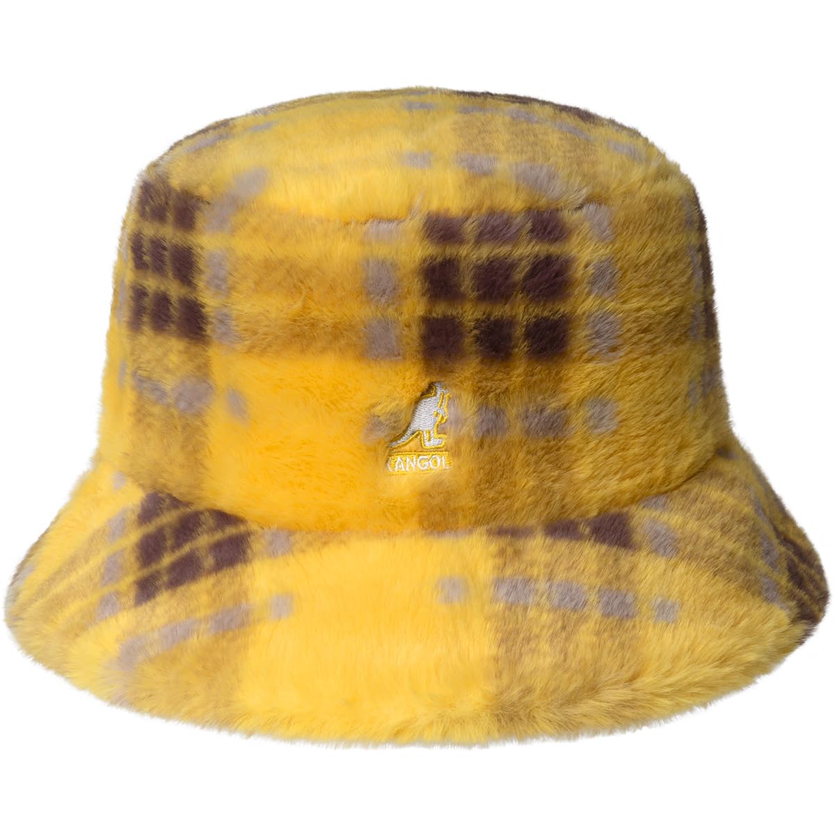 Kangol Unisex Yellow Plaid Faux Fur Bucket,, L