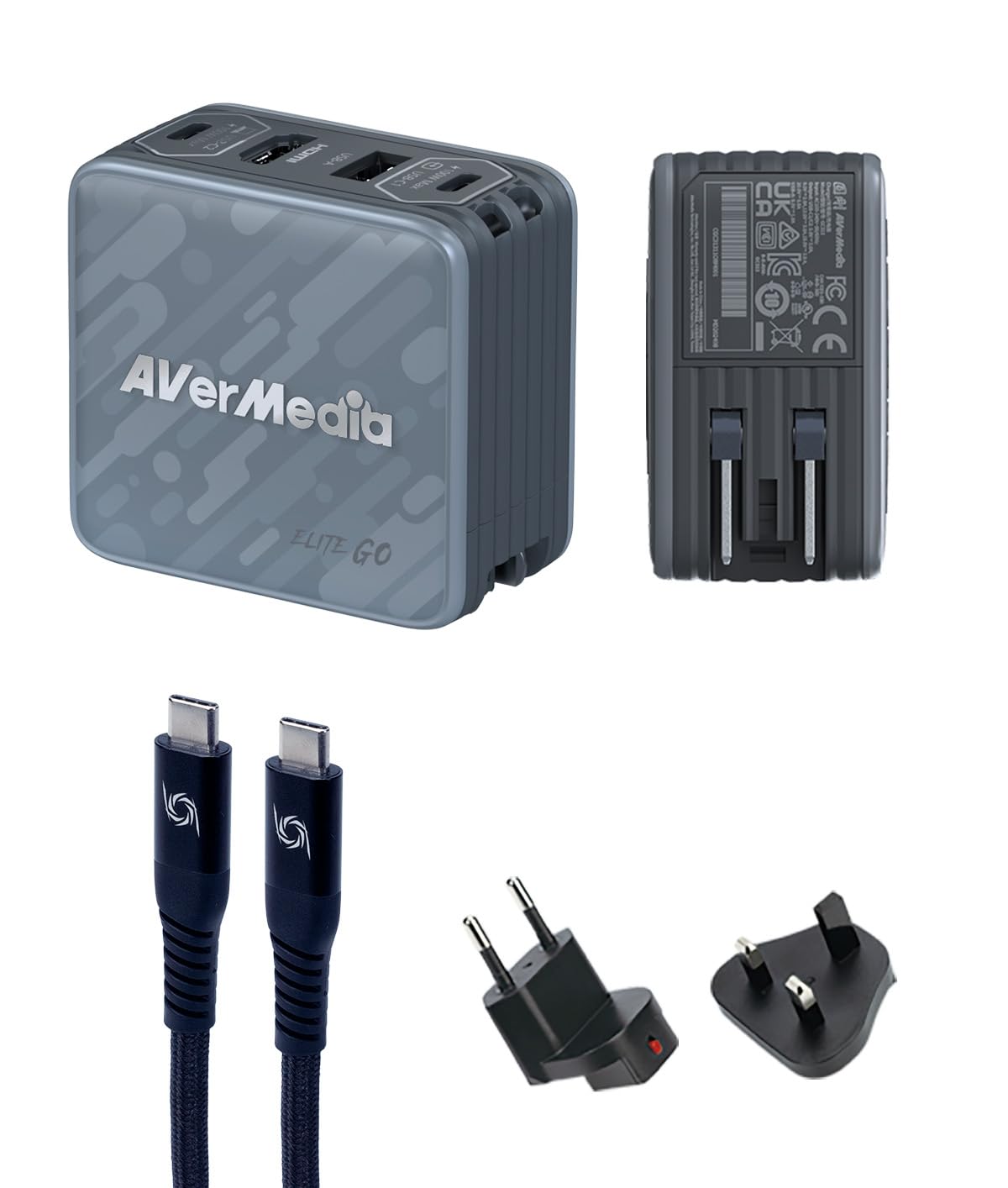AVerMedia Capture-Karte für Streaming, 1080p60 HDMI, Tragbares Ladegerät für Nintendo Switch, 100W GaN-Schnellladung USB-C-Hub, TV-Dockingstation mit 4K60 HDMI - Elite GO GC313 Pro