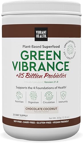 Vibrant Health Green Vibrance superalimento a base de plantas apto para veganos chocolate y coco 25 porciones Vibrant Health Green Vibrance superalimento a base de plantas apto para veganos chocolate y coco 25 porciones