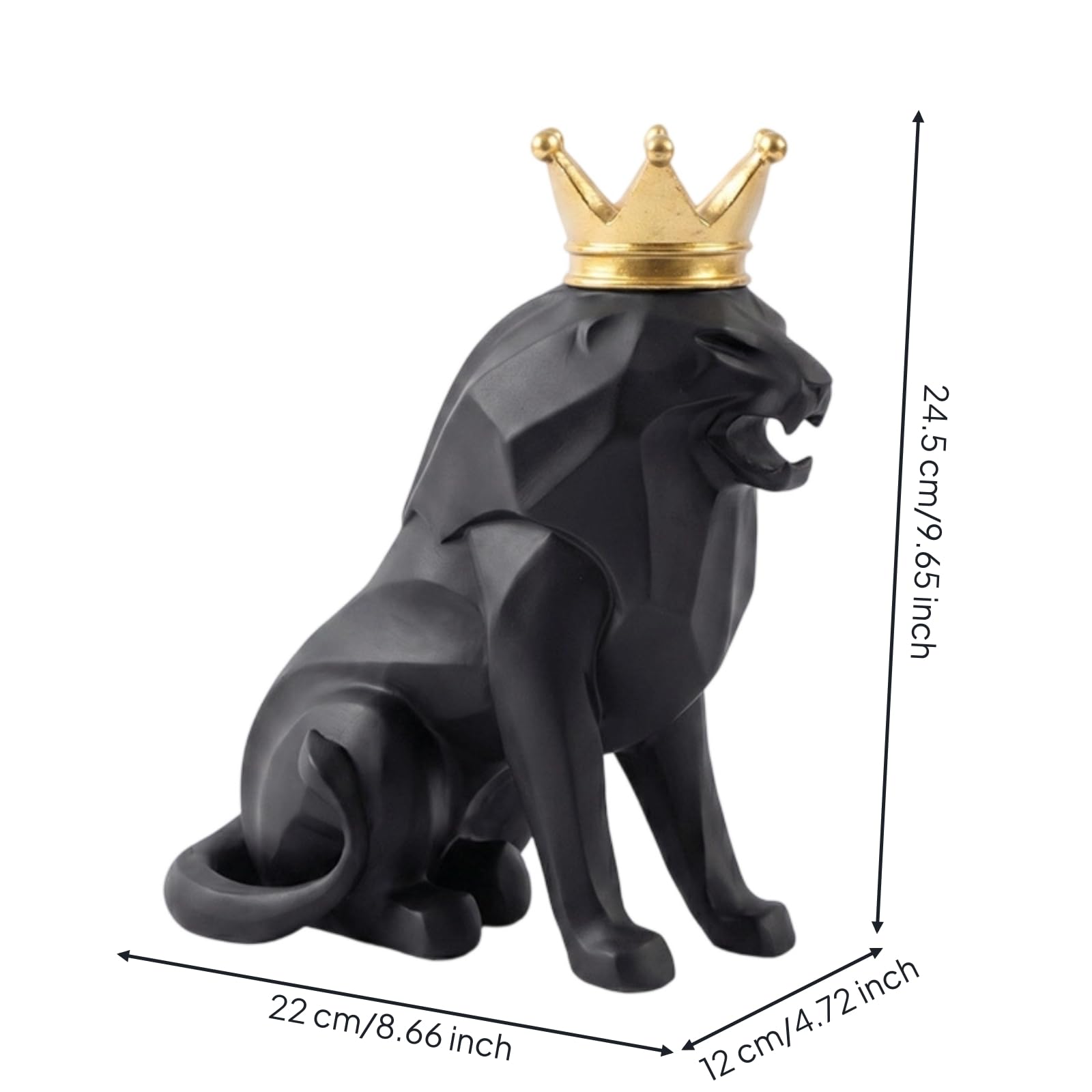 TISHITA Escultura León Corona Estatua Figura Ornamental Estilo Moderno Geométrico en Resina con Cuerpo Elegante para, Grande, León con Corona - Grande 24.5cm Alto X 22cm Largo X 12cm Ancho