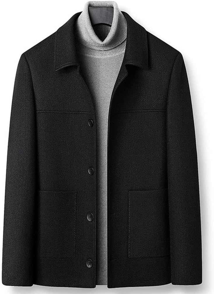 Men's Loose Short Jacket Outer Three-Dimensional Patch Pocket Single-Breasted Lapel Thickened Casual Tweed Coat(M Code)